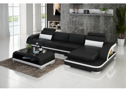 Ledersofa L-Form Couch Wohnlandschaft Ecksofa Dekor Garnitur Design Modern