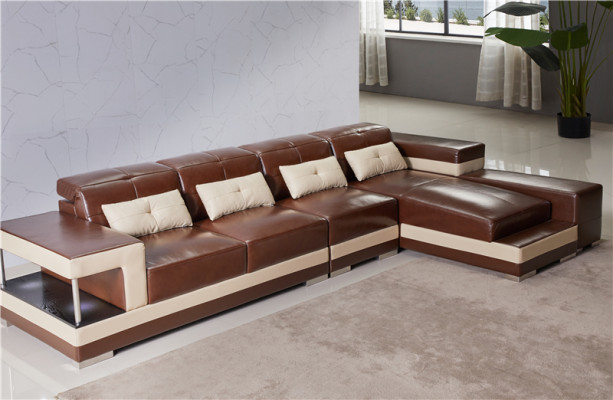 Ecksofa Leder Wohnlandschaft Garnitur Design Modern Sofa L-Form Braune