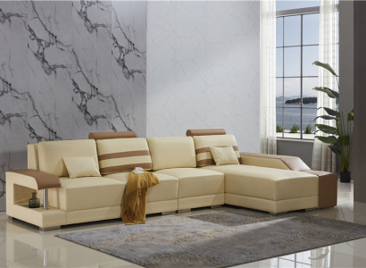 Ledersofa L-Form Couch Wohnlandschaft Ecksofa Garnitur Design Modern Sofa Beige