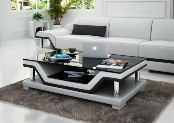 Gepolsterte Tische Schwarzer Couchtisch Glastisch Sofa Beistell Moderner