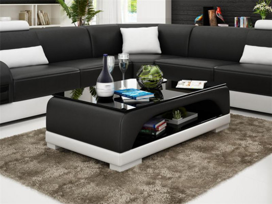 Ledertisch Couchtisch Glastisch Sofa Beistell Moderner Tisch Gepolsterte