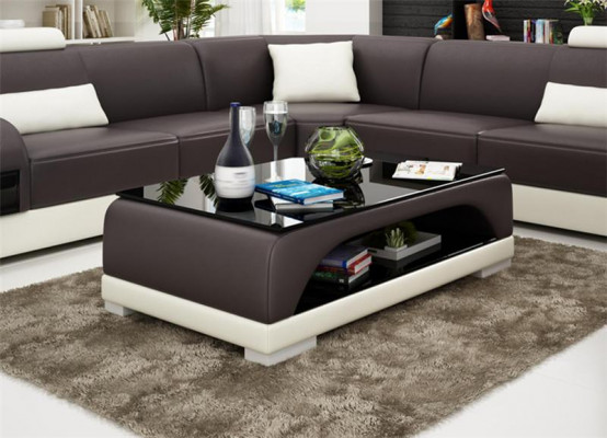 Ledertisch Couchtisch Glastisch Sofa Beistell Moderner Tisch Gepolsterte