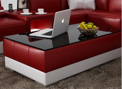 Sofatisch Design Wohnzimmer Leder Kaffee Glas Couch Polster Dekor Beistell
