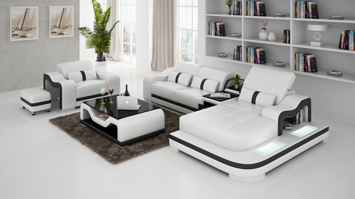 Komplett Set Garnitur Eckcouch Couch Eckgarnitur + Tisch + USB Ecksofa