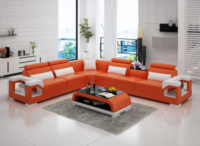 Moderne Ledersofa Couch Polster Eckgarnitur Ecksofas Sofa Couchen Ecksofa + USB