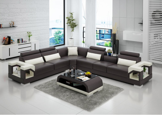 Moderne Ledersofa Couch Polster Eckgarnitur Ecksofas Sofa Couchen Ecksofa + USB