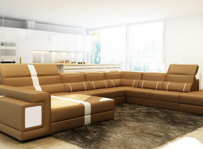 Luxus Wohnlandschaft Ecksofa Sofa Couch Polster Leder Sitz U Form