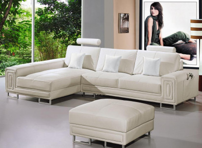 Ledersofa Sofa Couch Polster Eck Garnitur 190x334cm Wohnlandschaft L Form 2055