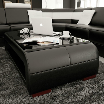 Sofatisch Design Tisch Wonzimmer Glas Leder Couch Beistell Sofa Kaffee