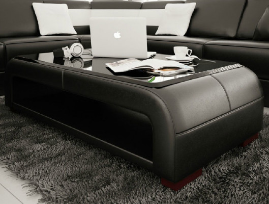 Sofatisch Design Tisch Wonzimmer Glas Leder Couch Beistell Sofa Kaffee