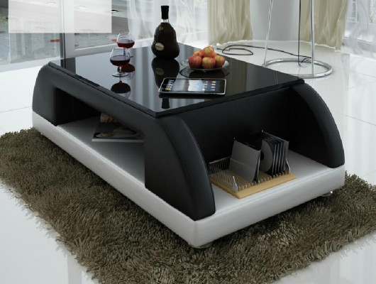 Modern Couch Polster Leder Tisch Wohnzimmer Beistell Glas Tische Kaffee