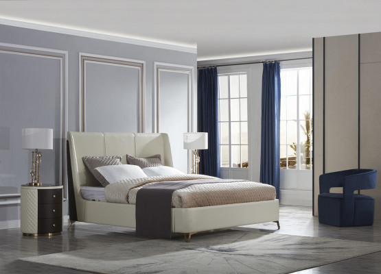 Design Schlafzimmer Set 3tlg. Leder Bett + 2x Nachttisch Moderne Luxus Betten