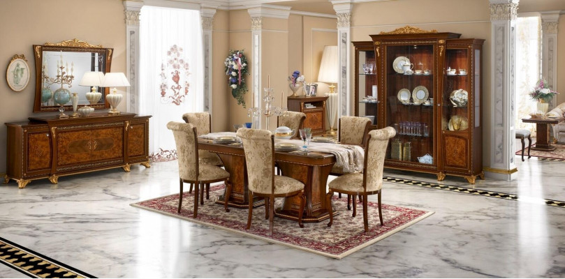 Garnitur Esszimmer Set Vitrine Tisch 6x Stuhl Kommode Spiegel Barock Neu 10tlg.