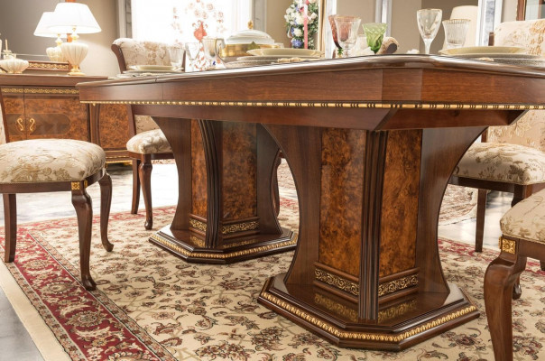 Garnitur Esszimmer Set Vitrine Tisch 6x Stuhl Kommode Spiegel Barock Neu 10tlg.