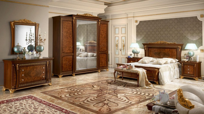 Barock Rokoko Luxus Set Betten Sets Nachttisch Kleiderschrank 7 tlg.Schlafzimmer