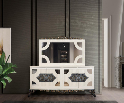 Kommoden Schrank mit Spiegel Edle Kommode Buffet Barock Rokoko Holz Anrichte