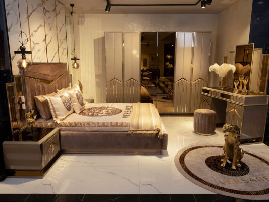 Schlafzimmer Bett Nachttisch Kleiderschrank Kommode Garnitur Hocker Set 6tlg Neu