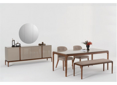 Esszimmer Set Essgruppe Tisch 4x Stühle Bank Anrichte Spiegel 8tlg.