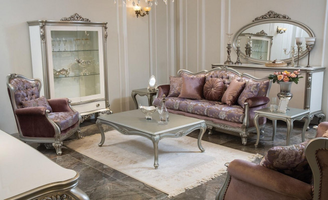 Klassische Silber Vitrine Französische Stil Möbel Anrichte Glasschrank