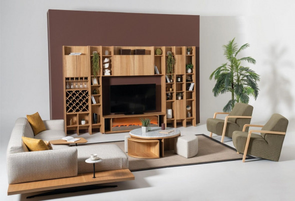 Wohnzimmermöbel Set Designer Sessel 2x Wohnwand Couchtisch