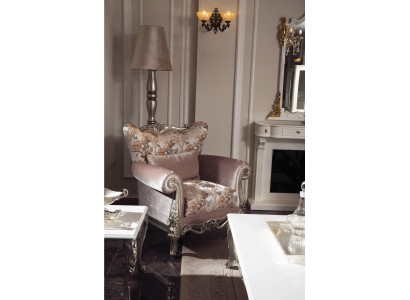 Gepolsterter Sessel Lila mit Blumenmuster Sofa Couch Wohnzimmer Barock