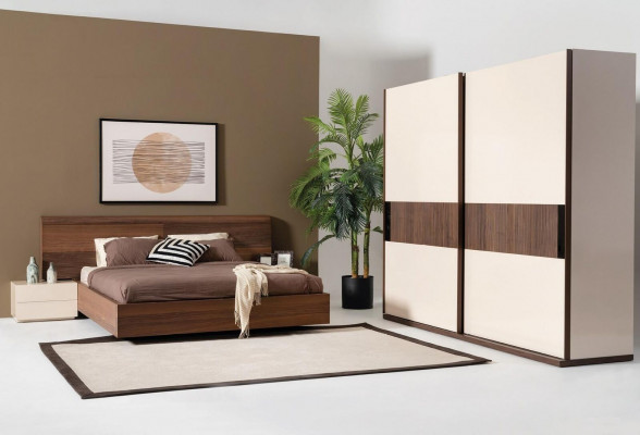 4tlg Schlafzimmer Set Bett 2x Nachttische Kleiderschrank Schrank