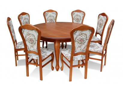 Klassischer Rund Runder Tisch Holz Design Esszimmer Tische + 8 Stühle