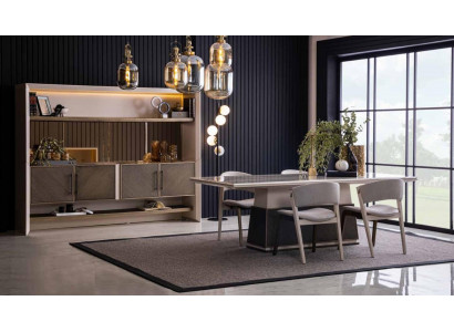 Luxus 6 Stück Esszimmer Set Esstisch 4x Stühle Anrichte 6 Stück modernes Designer Set