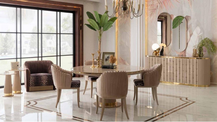 Essgarnitur Esstisch 4 Stühlen Sideboard Spiegel Essgruppe Esszimmer Set 8tlg