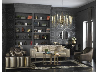 Designen Sofagarnitur 3+2+1 Sitzer Moderne Sessel Luxus Möbel Stoff Gold