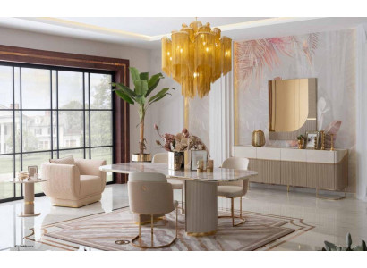 Luxus Designen Esszimmer Set Esstisch 4x Stühle Sideboard Spiegel Möbel