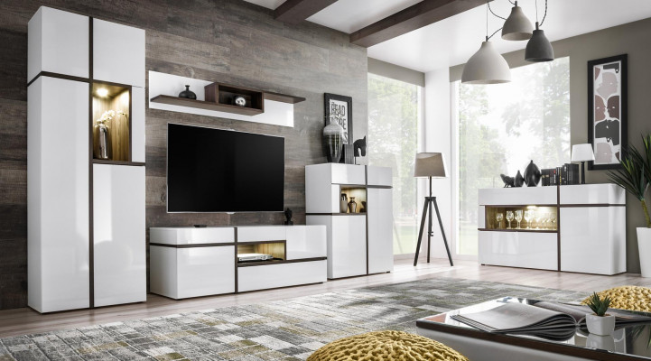 Set 5 tlg Wohnzimmer TV-Ständer Schrank Wohnwände Holz Modern Möbel Neu