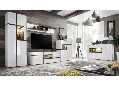 Set 5 tlg Wohnzimmer TV-Ständer Schrank Wohnwände Holz Modern Möbel Neu