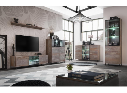 Design Wohnwand TV-Ständer 2x Vitrine rtv Lowboard Einrichtung Set 5 tlg