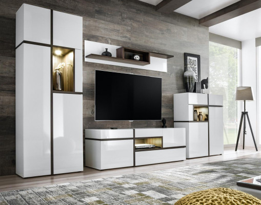 Modern Wohnwände Set 4 tlg Wohnzimmer Weiß Holz Möbel Schrank TV-Ständer