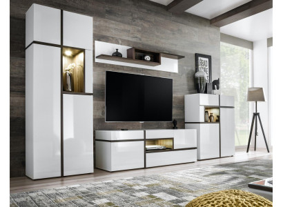 Modern Wohnwände Set 4 tlg Wohnzimmer Weiß Holz Möbel Schrank TV-Ständer