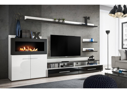 Wohnwand TV-Ständer Kommode mit eingebautem Kamin Designer Möbel Moderne