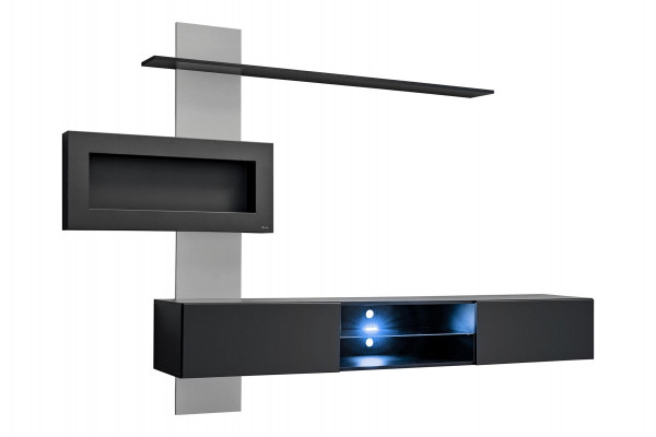 Schwarz Wohnwand mit Kamin Wohnzimmer Designer Modern Möbel TV Ständer