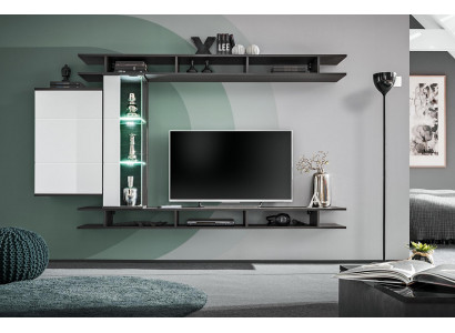 Modern Wohnwand Grau Designer Wohnzimmer Möbel Holz Wandschrank