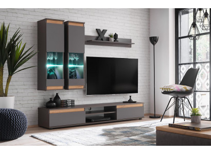 Luxus Wohnwand tv Ständer Holz Designer Wohnzimmer Grau Möbel Wandschrank