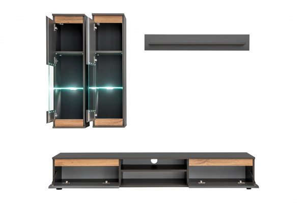 Luxus Wohnwand tv Ständer Holz Designer Wohnzimmer Grau Möbel Wandschrank