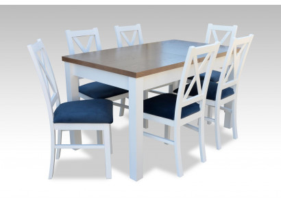 Esstisch Garnitur Tisch 6xStühle Stuhl Esszimmer Garnitur Tisch Holz Textil 7tlg