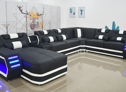 Ledersofa Sofa Modernes Polster Wohnlandschaft Leder Design Ecksofa Couch Textil