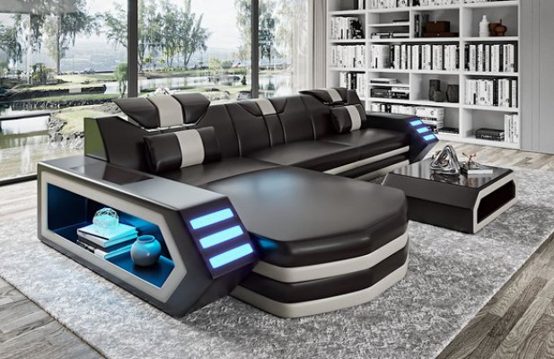 Ledersofa Ecksofa Sofa Couch Wohnlandschaft L Form Eckgarnitur Belfort 4