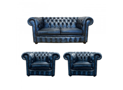 Chesterfield 2+1+1 Ledersofa Textil Couch Stoff Polster Sofa Garnitur