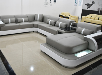 Ledersofa Sofa Modernes Polster Leder Design Ecksofa Couch Textil Wohnlandschaft