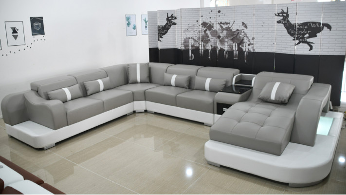 Ledersofa Sofa Modernes Leder Design Ecksofa Couch Textil Polster Wohnlandschaft