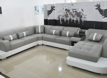 Ledersofa Sofa Modernes Leder Design Ecksofa Couch Textil Polster Wohnlandschaft