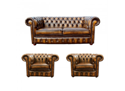 Chesterfield Ledersofa 2+1+1 Textil Couch Stoff Polster Sofa Garnitur