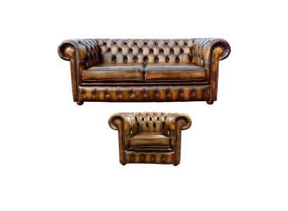 Chesterfield Dekor Sofa Couch Polster Leder Textil Sofagarnitur 2+1 Polster